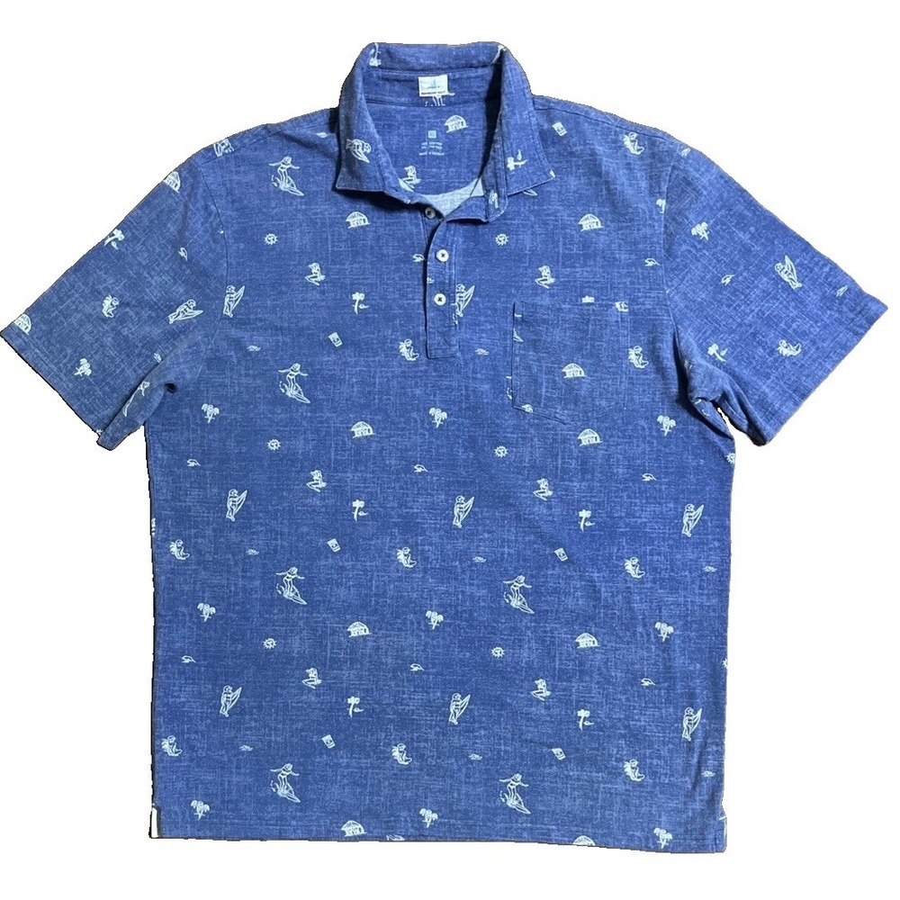 Johnnie-O Polo Shirt Tropical Surf S/S Men's XL Blue Cotton Stretch